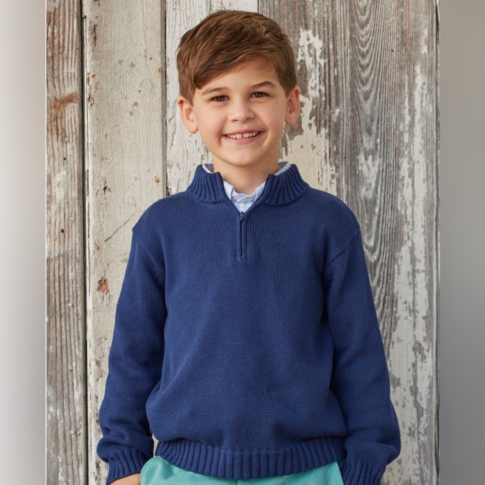 LITTLE ENGLISH Boys Navy 1/4 Zip Knit Pullover Sweater- 4